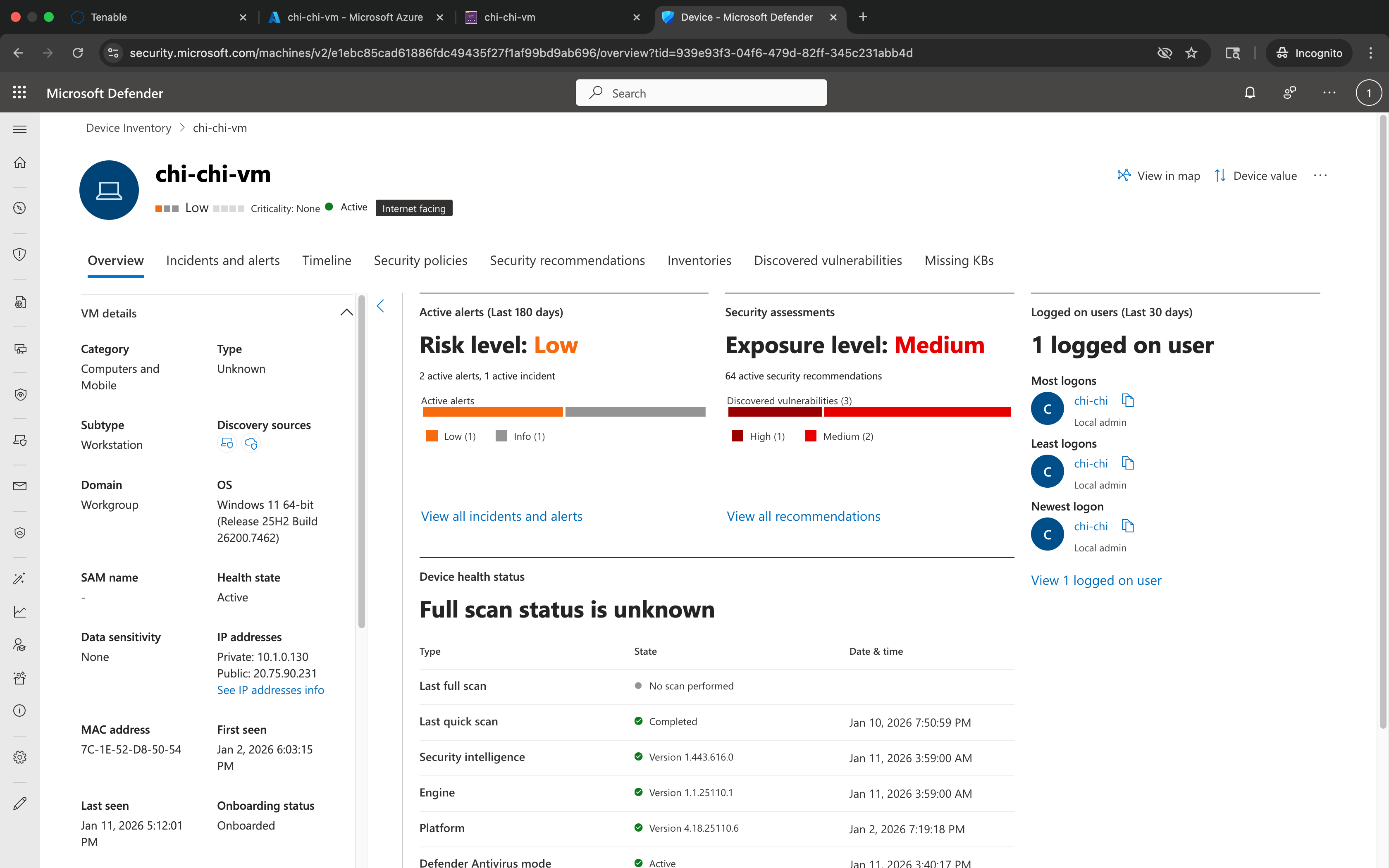 Device visible in Defender portal