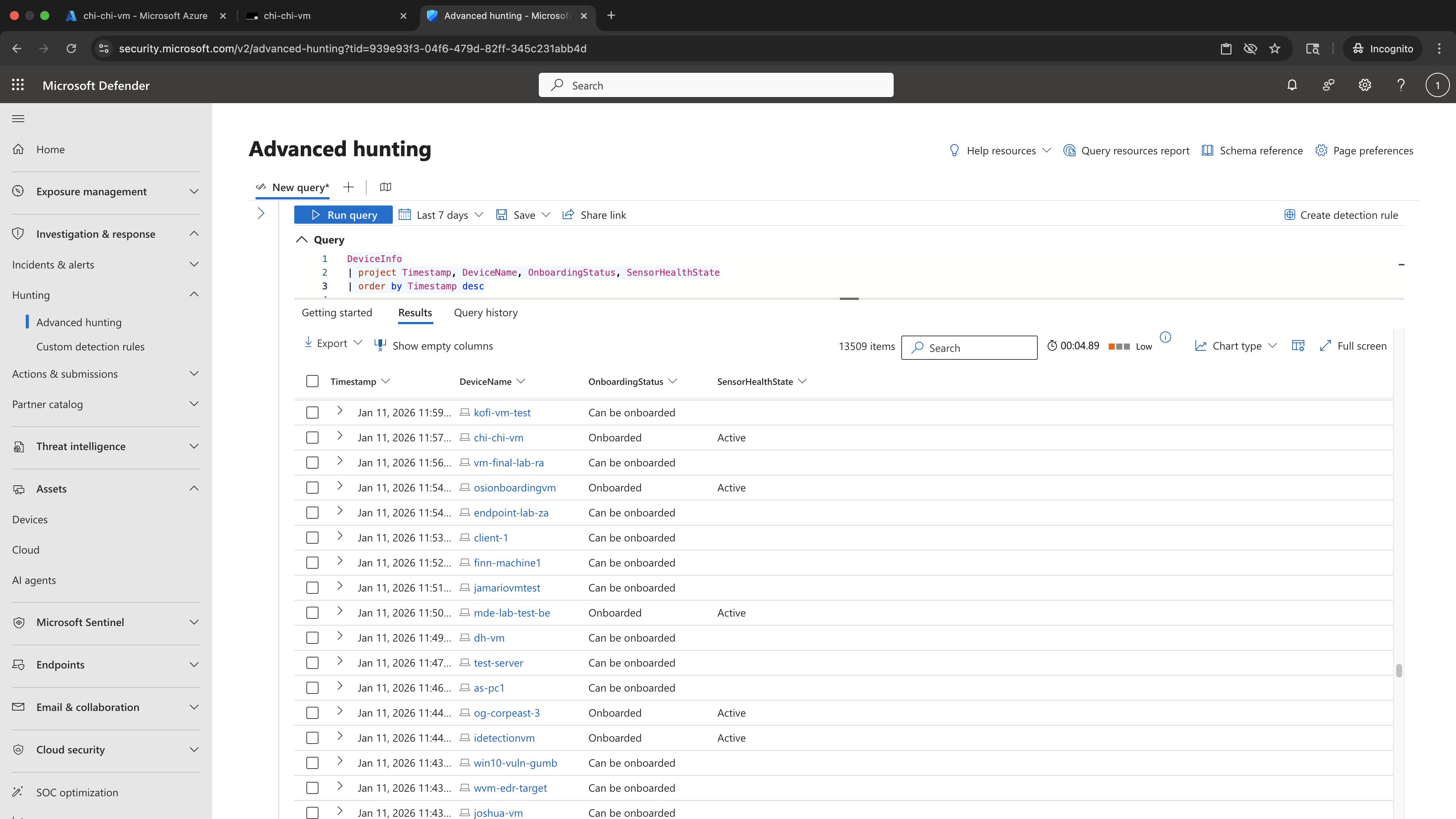 KQL results - Device visibility