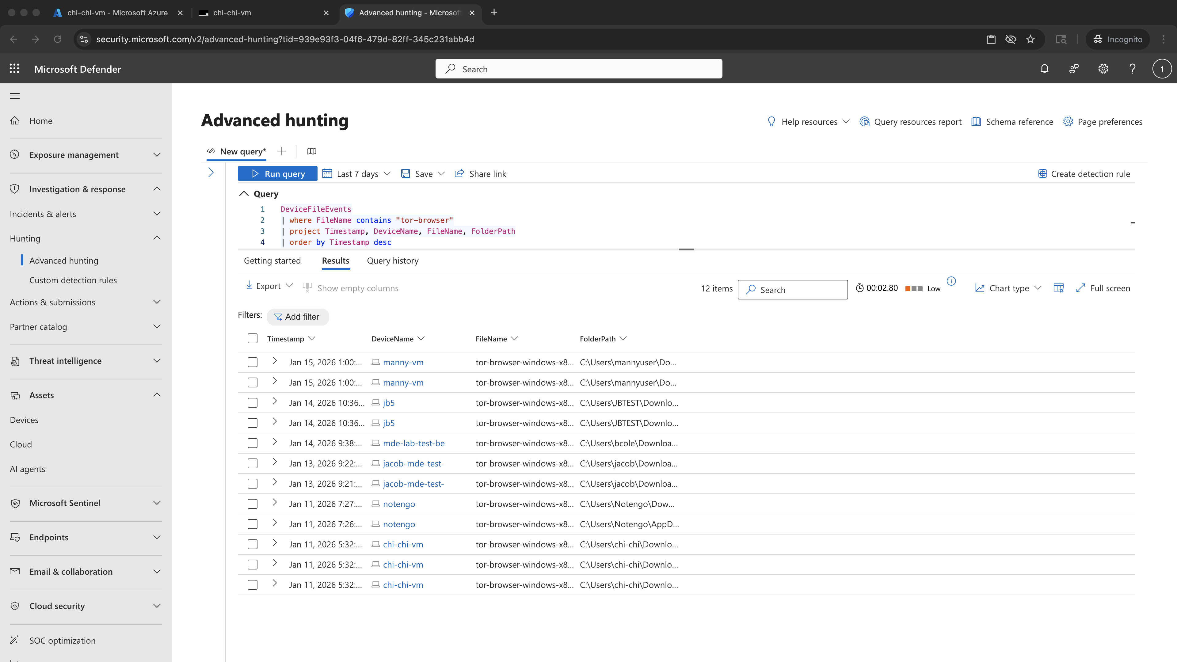 KQL results - TOR installer filename